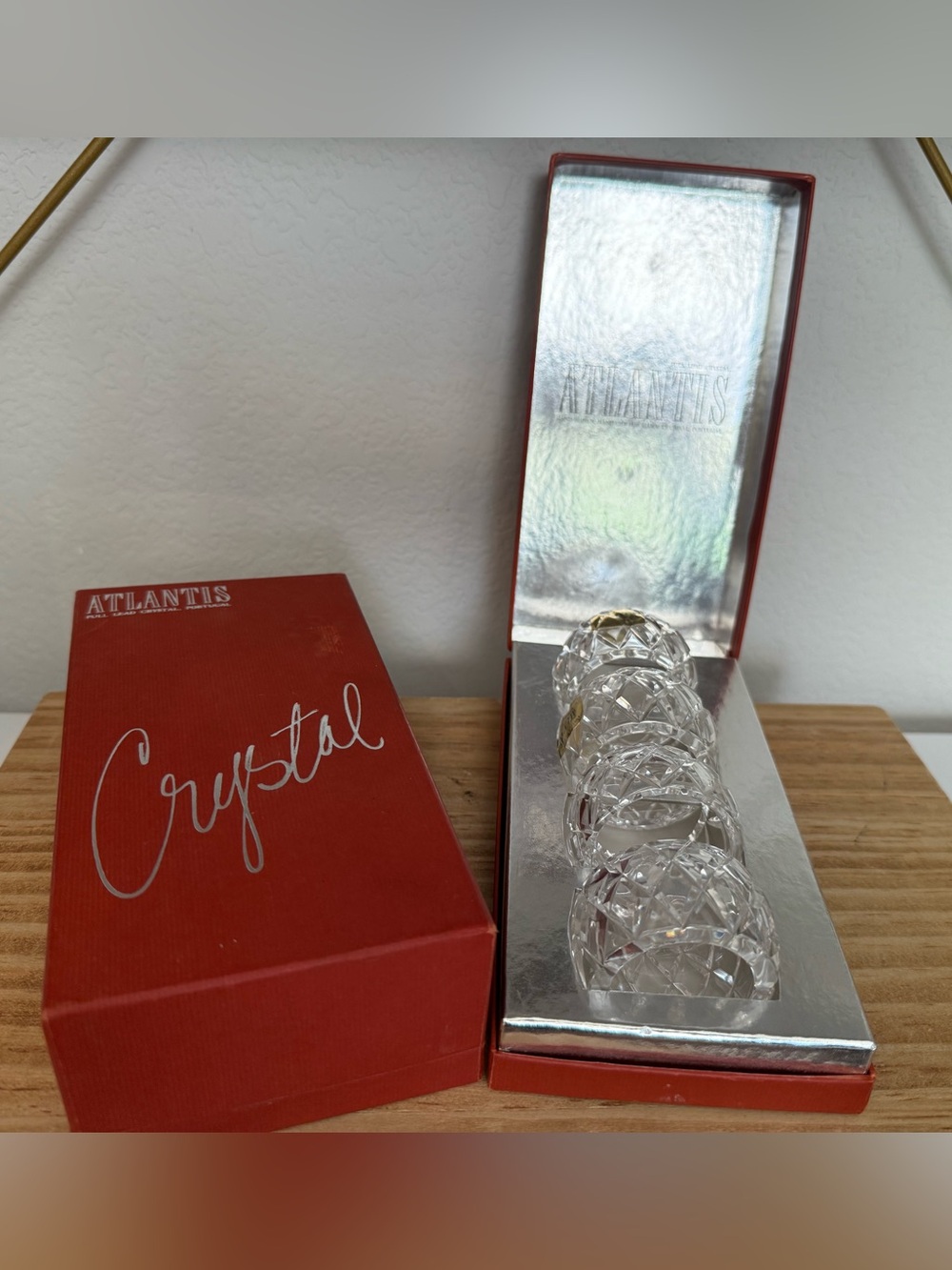 Vintage Atlantis Full Lead Crystal Napkin Rings Set of 8